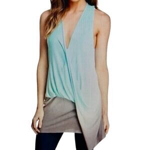 Young Fabulous & Broke Ombre Cleo Racerback Tank Top Aqua Gray White Small